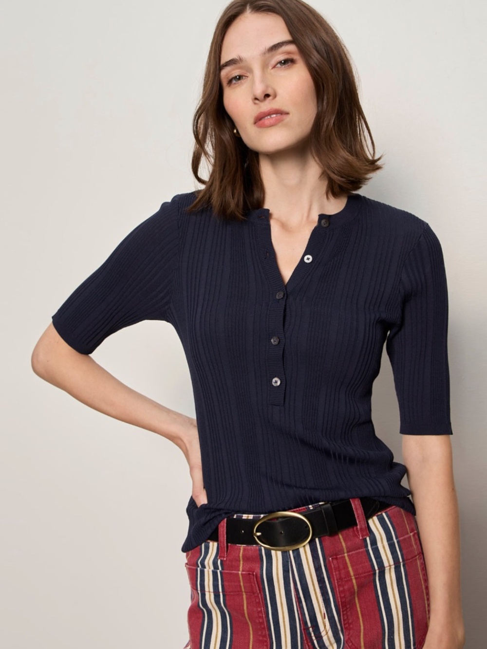 Air of Ease Half Sleeve Tee ~ Navy Blazer